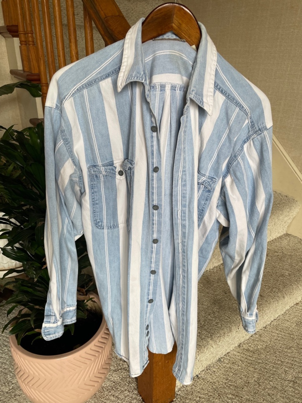 Vintage Arizona Jean Company Striped Coastal Beach Button-Down Shirt